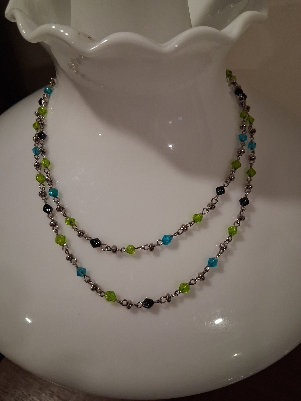 Multicolor Bead Necklace - Green, Blue & Black STAMPED